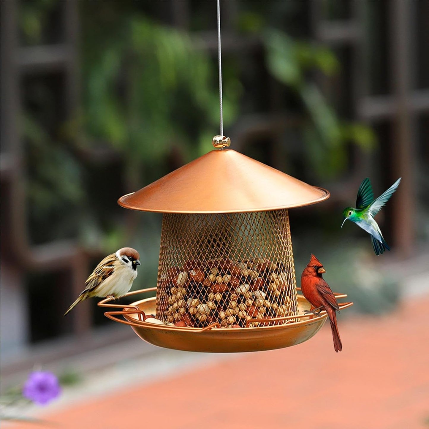 Heavy Duty Bird Feeder, Waterproof Iron Art Station, Adorable Outdoor Feeder with Hanging Hook, Decorative Garden Accessory, Birds Food Holder, Backyard Balcony Feeders for Finches Robins