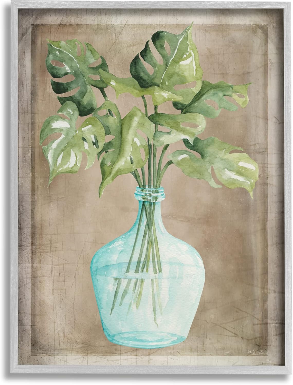 Stupell Industries Monstera Leaves Glass Vase Potted House Plant, Design by Cindy Jacobs