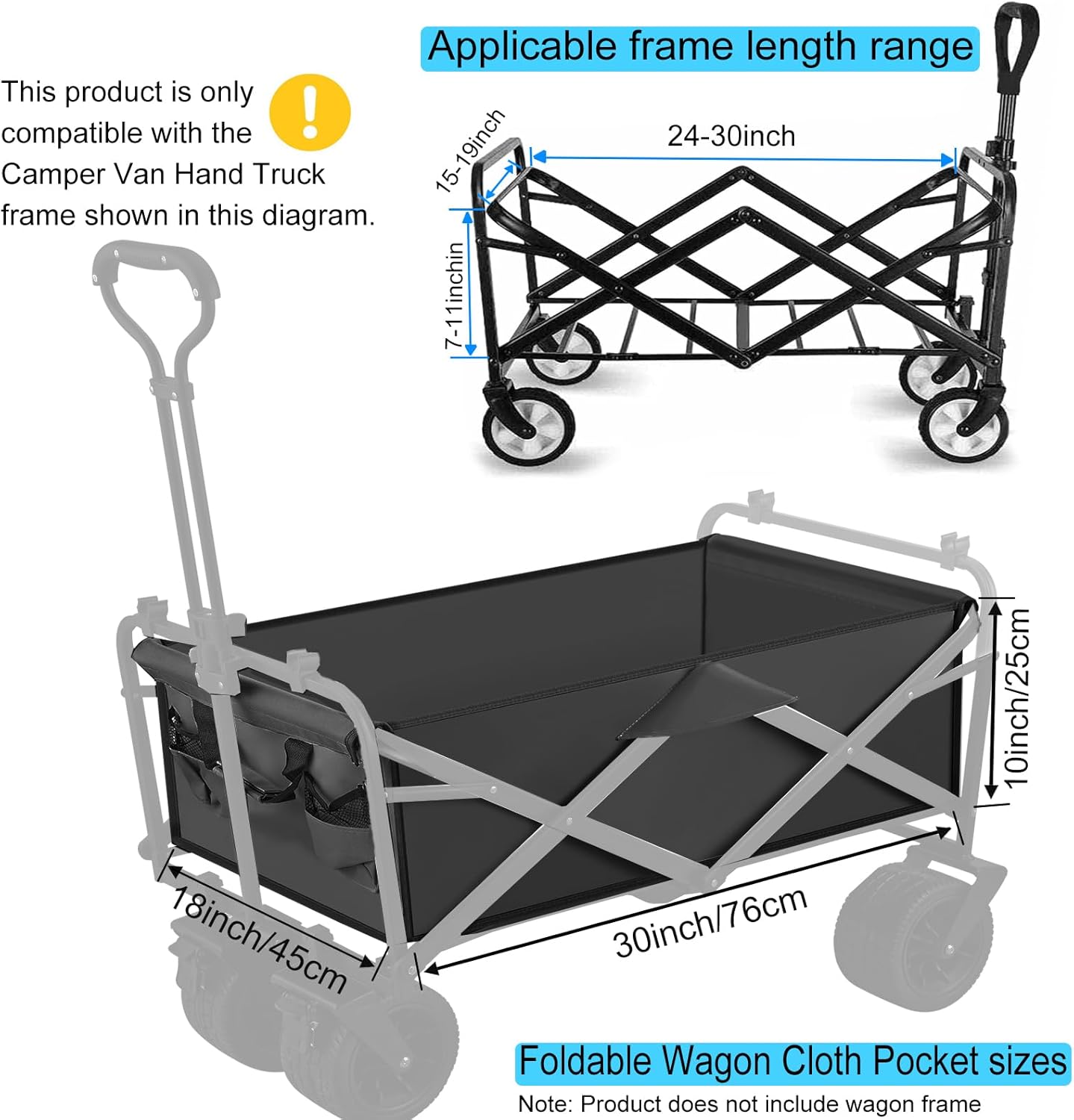 Camping Cart Liner Foldable Wagon Cloth Pocket,Beach Cart Large Capacity Cloth Pocket,for Station Wagons Front and Rear Foldable,Replacement Cloths Bags Size fits Length24-30 Height7-11