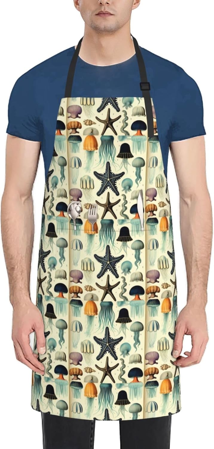YANYU Jellyfish ocean Print 28x33 In Kitchen Apron Stylish Chef Apron 