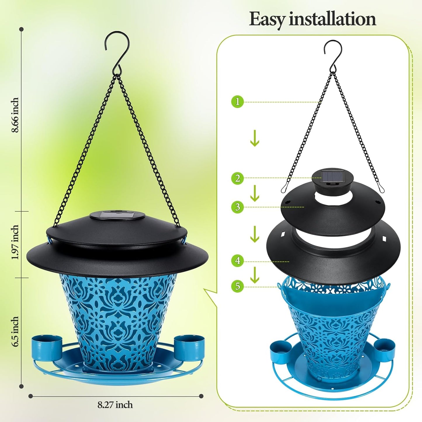 Solar Bird Feeders for Outside Hanging Metal Wild Bird Feeder Solar La