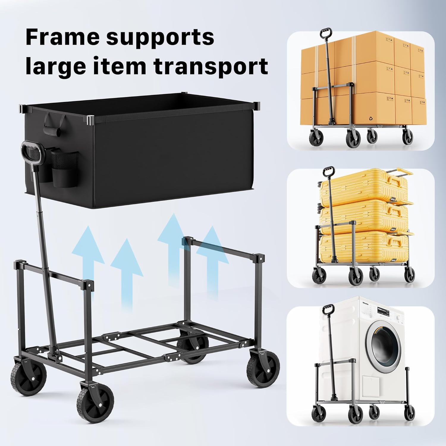Collapsible Wagon Cart with Wheels, 150L Lightweight Foldable Utility 