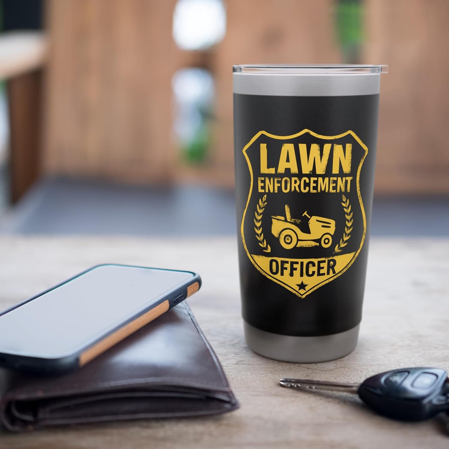 Lawn Enforcement Officer Funny Grass Patrol Badge Tee Stainless Steel Insulated Tumbler