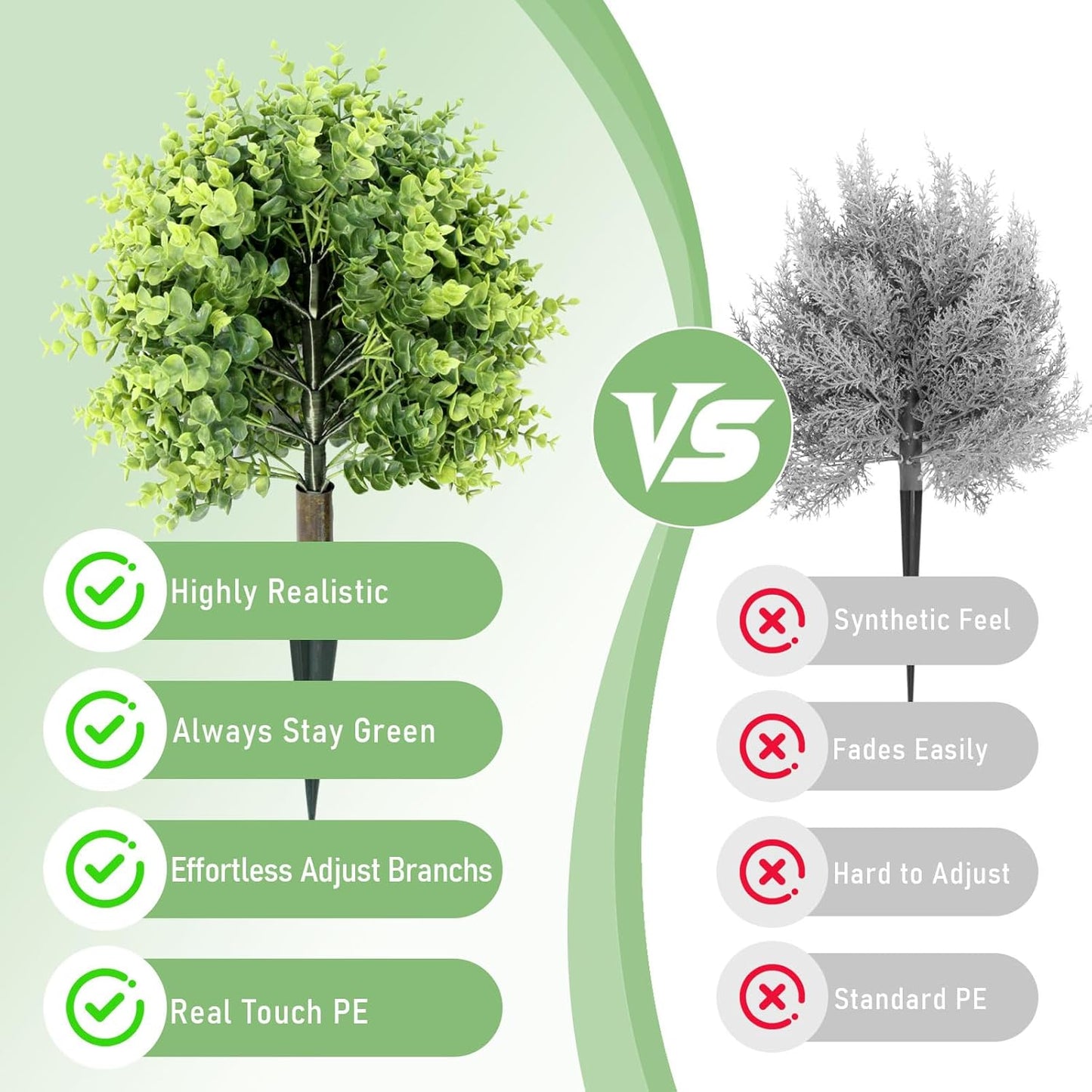2 Pack Artificial Eucalyptus Topiary Ball Tree - 24" Artificial Plants for Yard with Ground Spike, UV Resistant Fake Plants Bushes Outdoor Greenery Shrubs for Front Porch Garden Enterway Home Decor