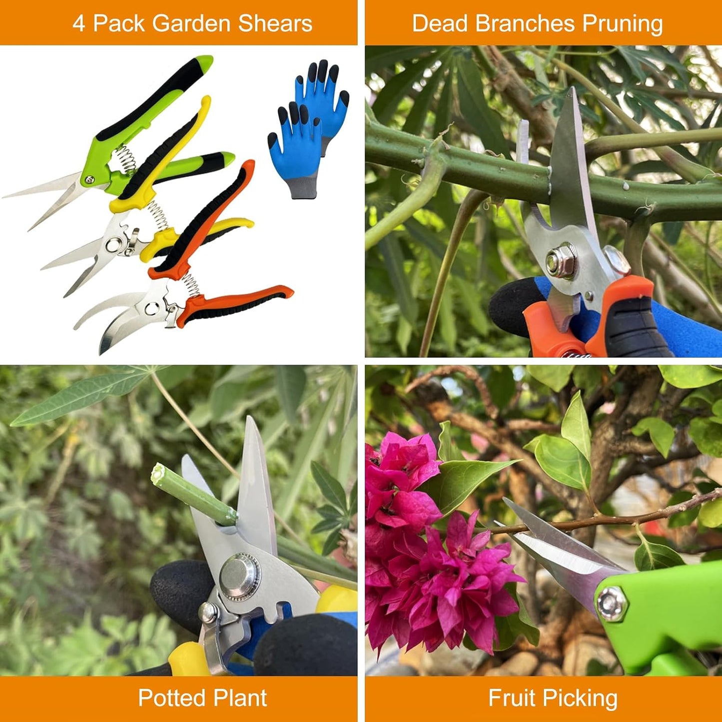 Pruning Shears, 4 Pack Garden Shears with Gardening gloves, Clippers H