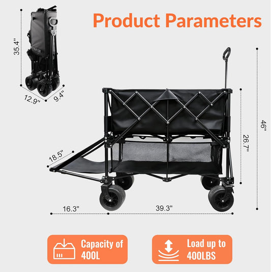 400L Large Capacity Double Decker Wagon Collapsible Wagon with Tailgat