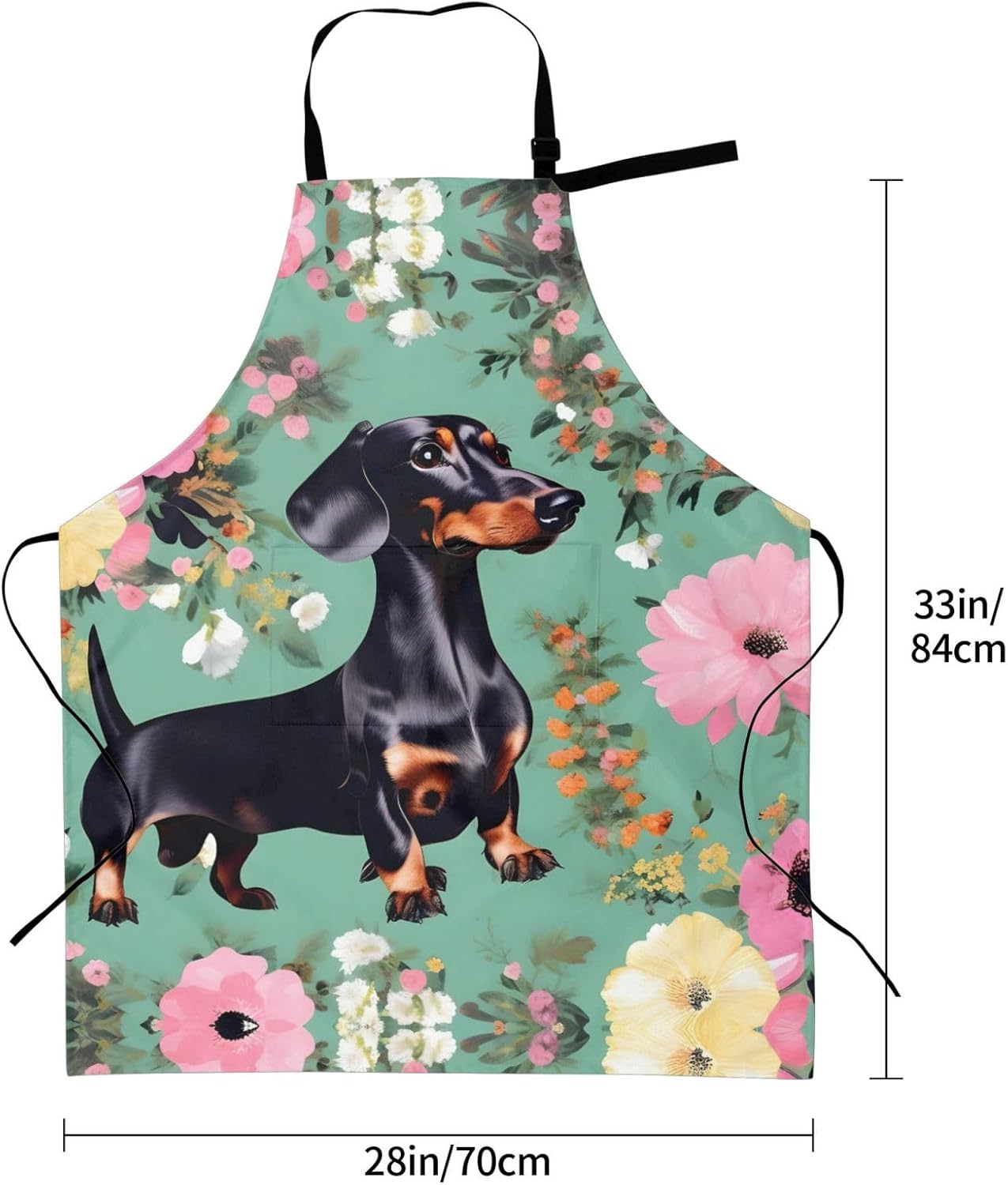 Dachshund Florals print Waterproof apron with pocket adjustable cooking apron for adult kitchen bibs to bake
