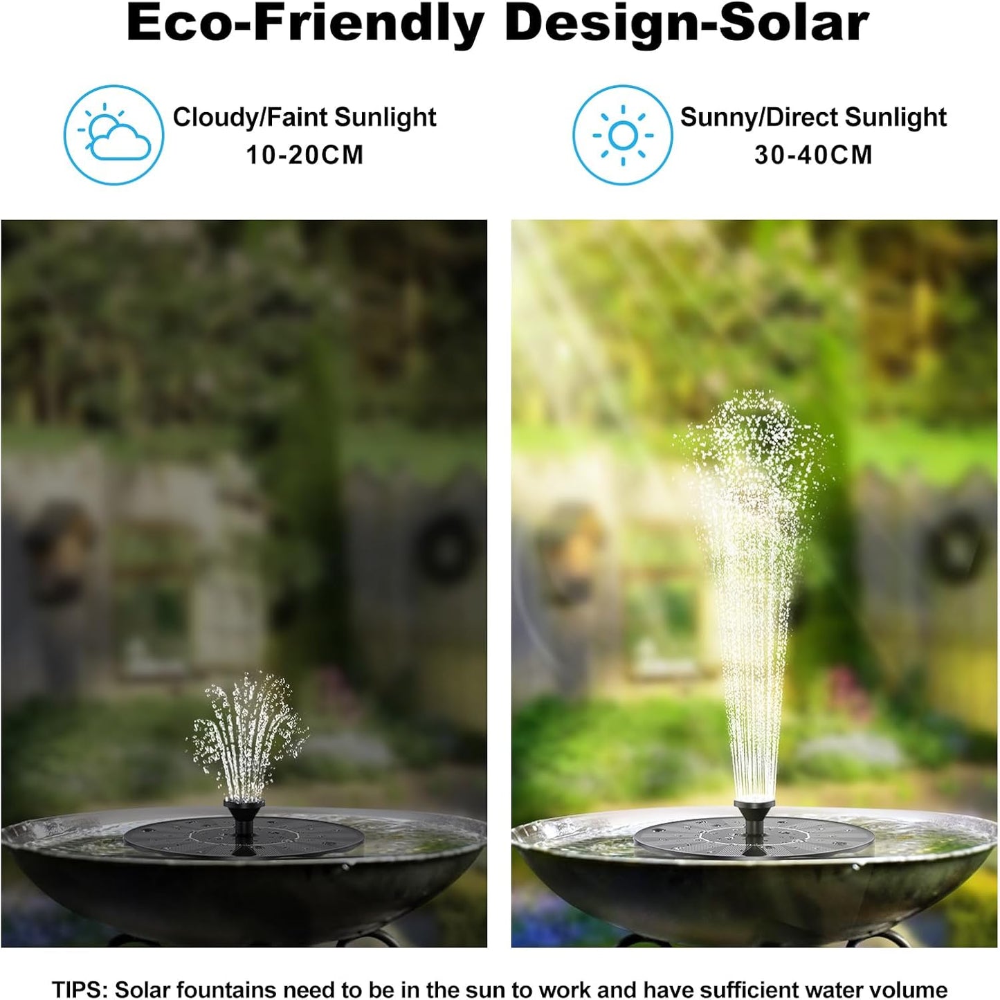 Solar Water Fountains,Solar Powered Bird Bath Fountain with 6 Nozzles - Free Standing Floating Solar Fountains for Bird Bath, Garden, Pond, Pool (Black-1.4W)