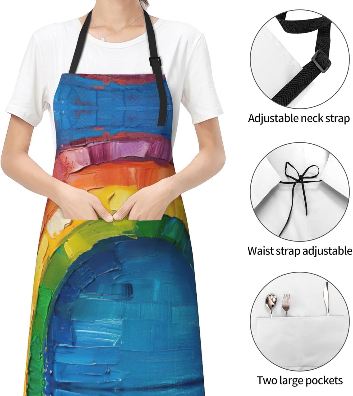 Small rainbow print Waterproof chef's apron with pocket apron for kitchen cooking baking barbecue and gardening