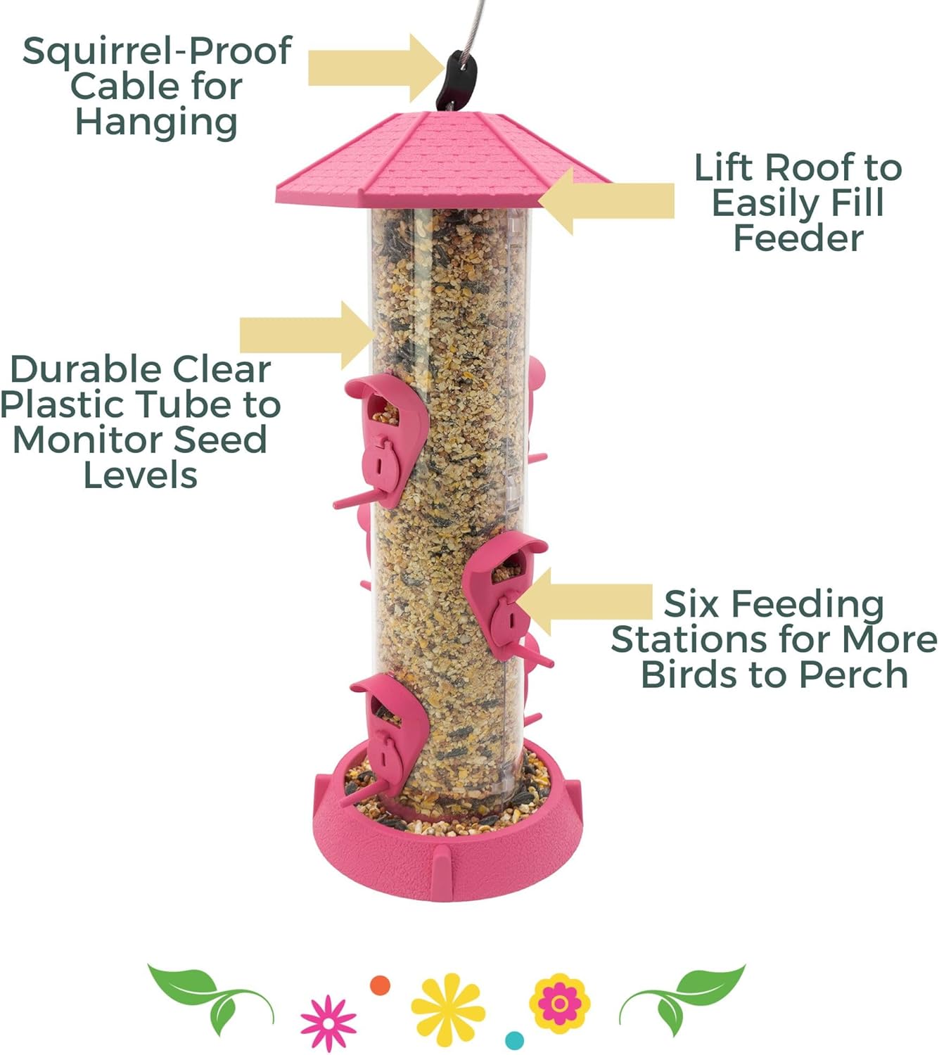 North States Village Collection - 2-in-1 Hinged-Port Birdfeeder Fiesta Pink: Hanging Bird Feeder for Outdoors, Holds 1.75 Pounds of Seed