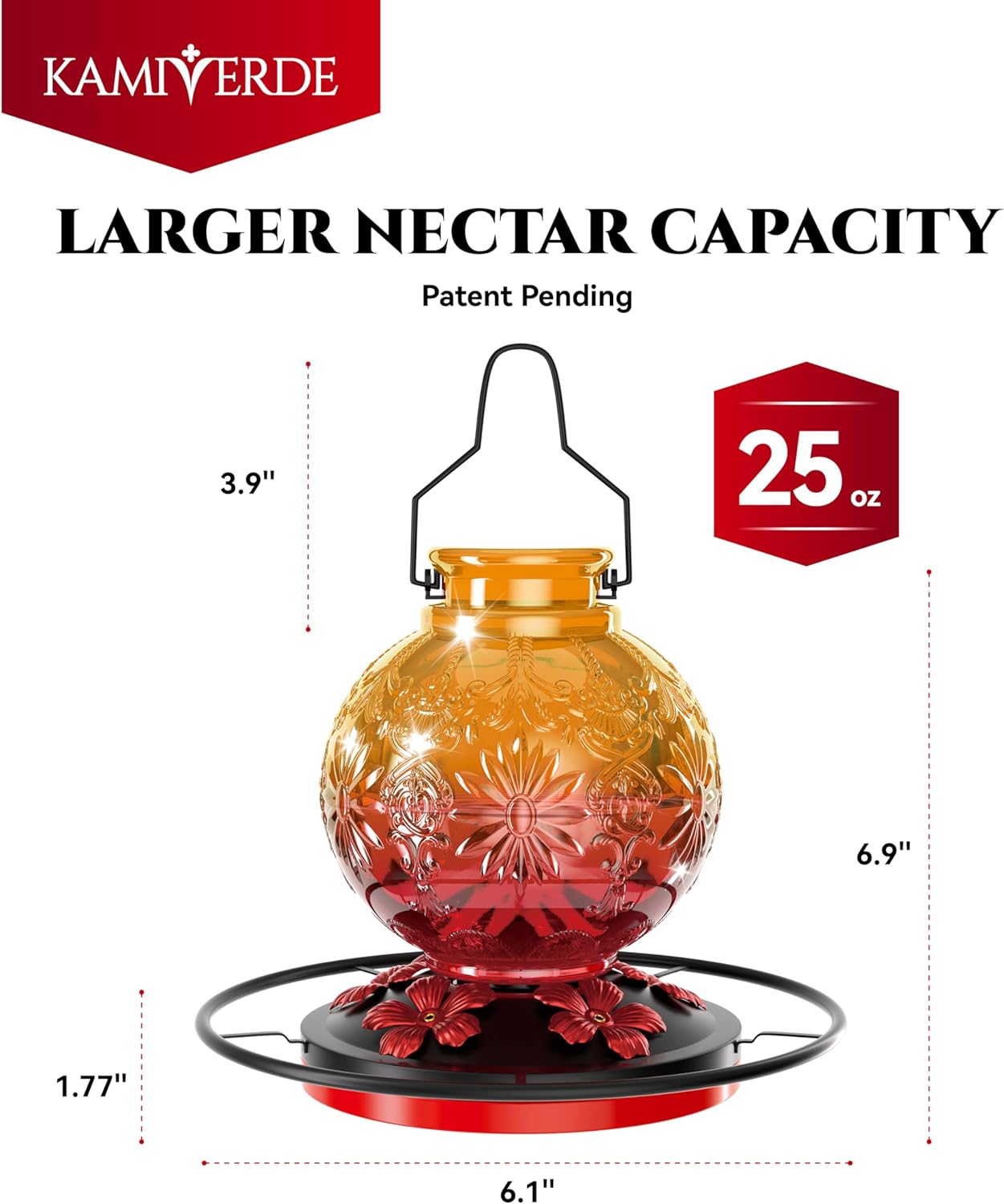 Glass Hummingbird Feeder for Outdoors, 25Oz Large Decorative Hanging H