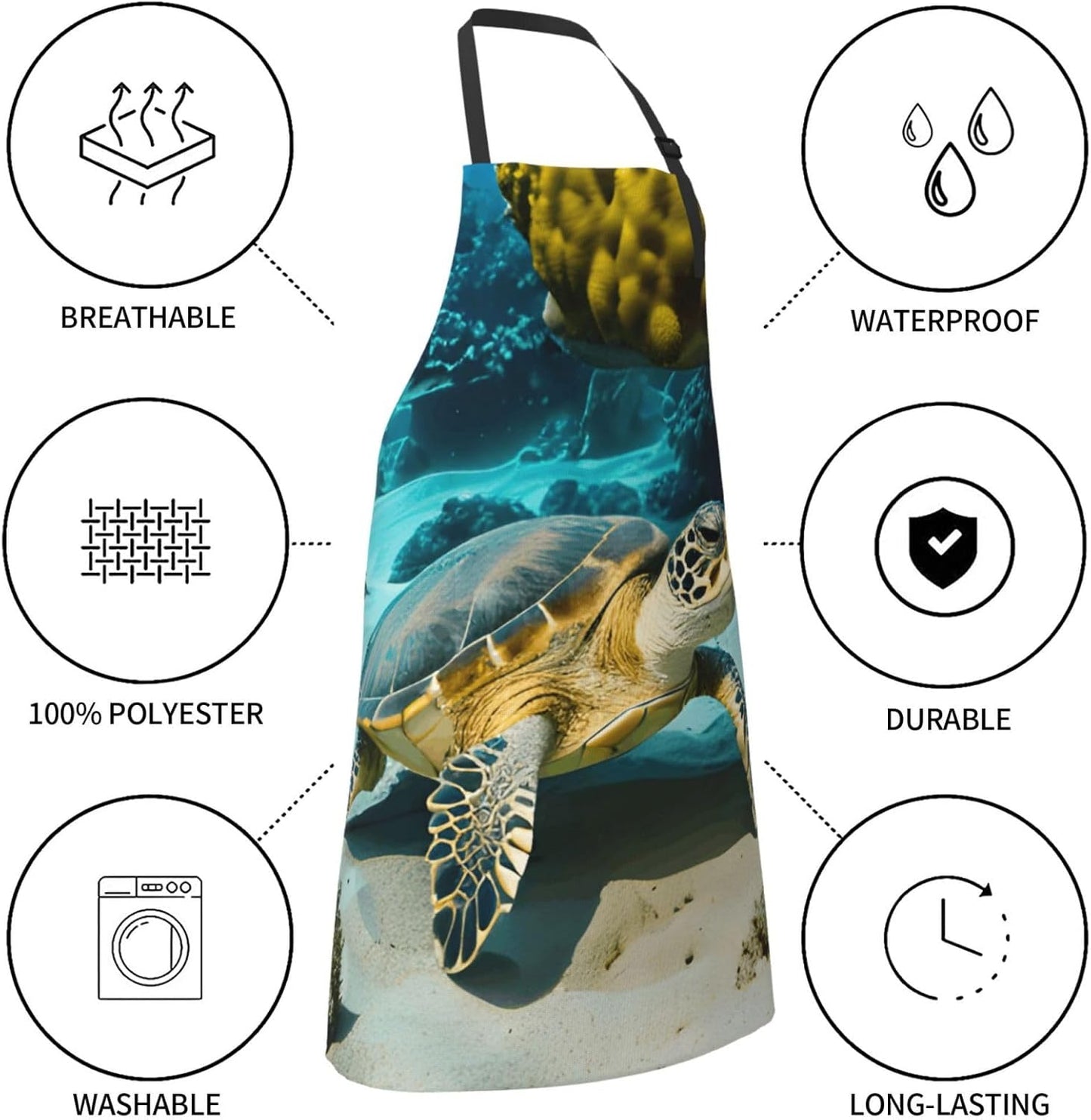 YANYU Sea Turtle Print 28x33 In Kitchen Apron Stylish Chef Apron with Pockets for Cooking Baking Painting