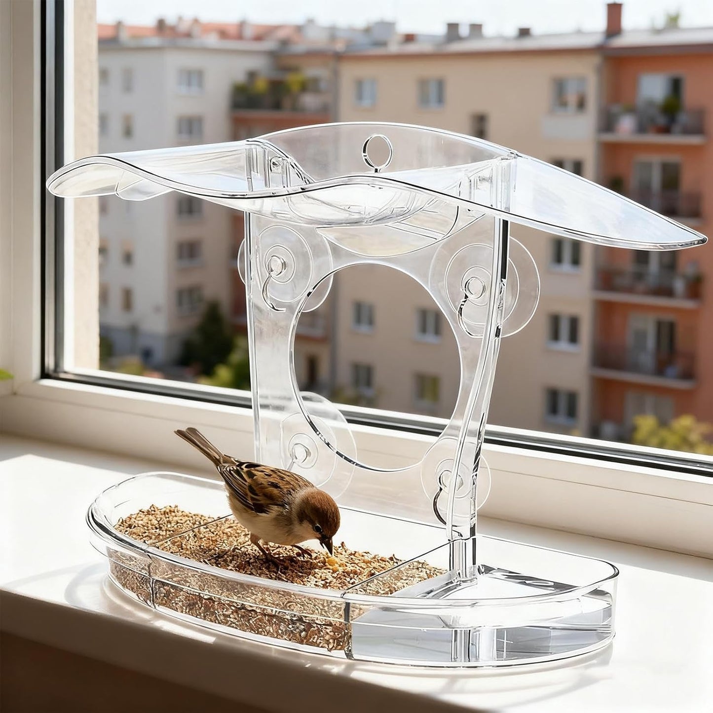 Window Bird Feeder - Pet Feeding Stations With Suction Cups, Clear Window Bird Feeder, Durable Transparent Material, Macaws Parrots Sparrows Use, Parakeets Budgies Conures Cockatiels Feeding Accessory