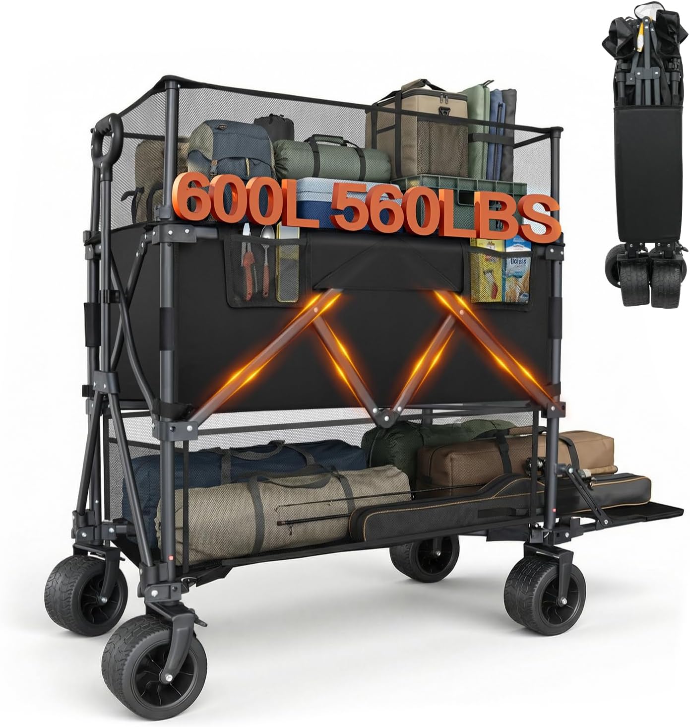 Double Decker Wagon with Retractable Mesh & Tailgate - 560Lbs Load Hea