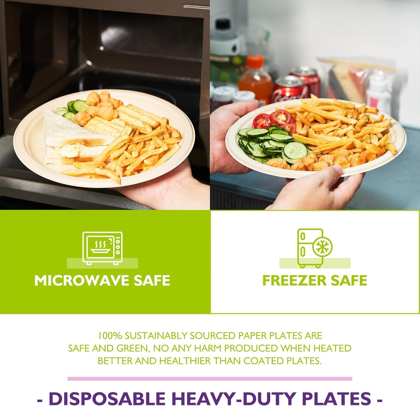 9 Inch 125 Pack Compostable Paper Plates, Biodegradable Heavy Duty Disposable Plates, Round Unbleached Brown Plates Made from Natural Sugarcane Fibers, for Party, Camping, Picnic