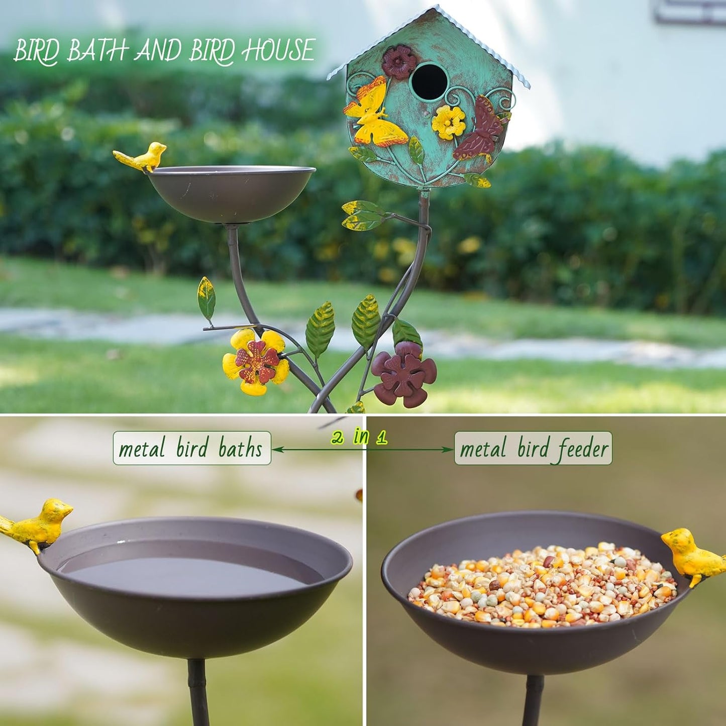 52" H Bird Baths for Outdoors,Metal Bird Bath Bowl,Birdhouses for Outdoors with Pole,Birdhouses for Outdoors,Garden Yard Decor