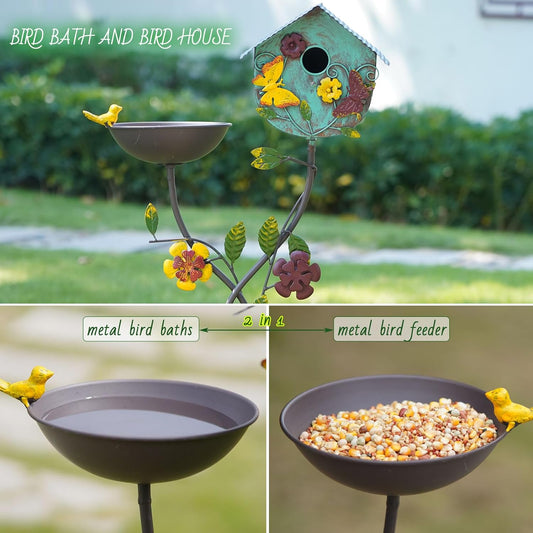 52" H Bird Baths for Outdoors,Metal Bird Bath Bowl,Birdhouses for Outdoors with Pole,Birdhouses for Outdoors,Garden Yard Decor