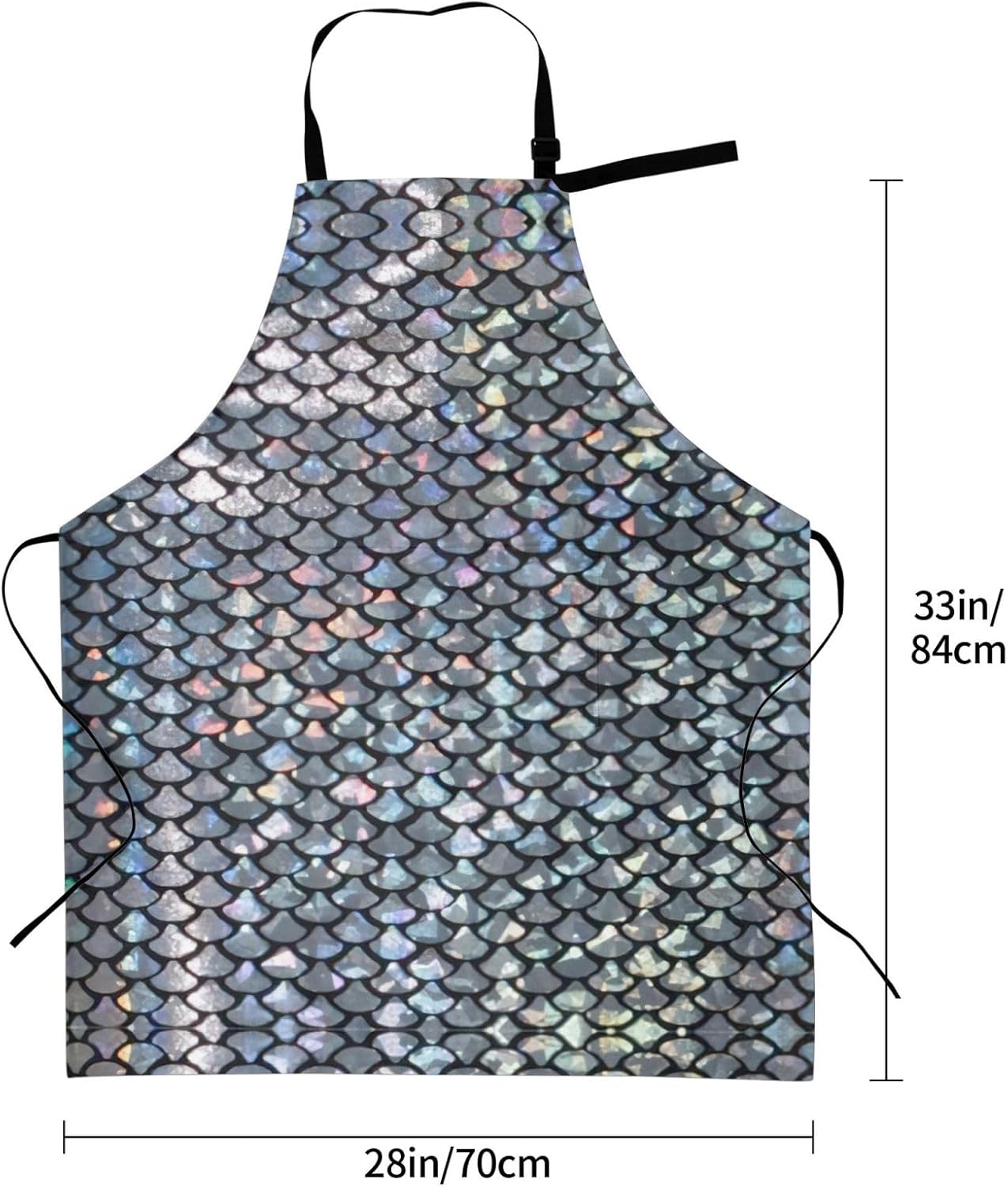 Silver fish scale print Waterproof apron with pocket adjustable cookin