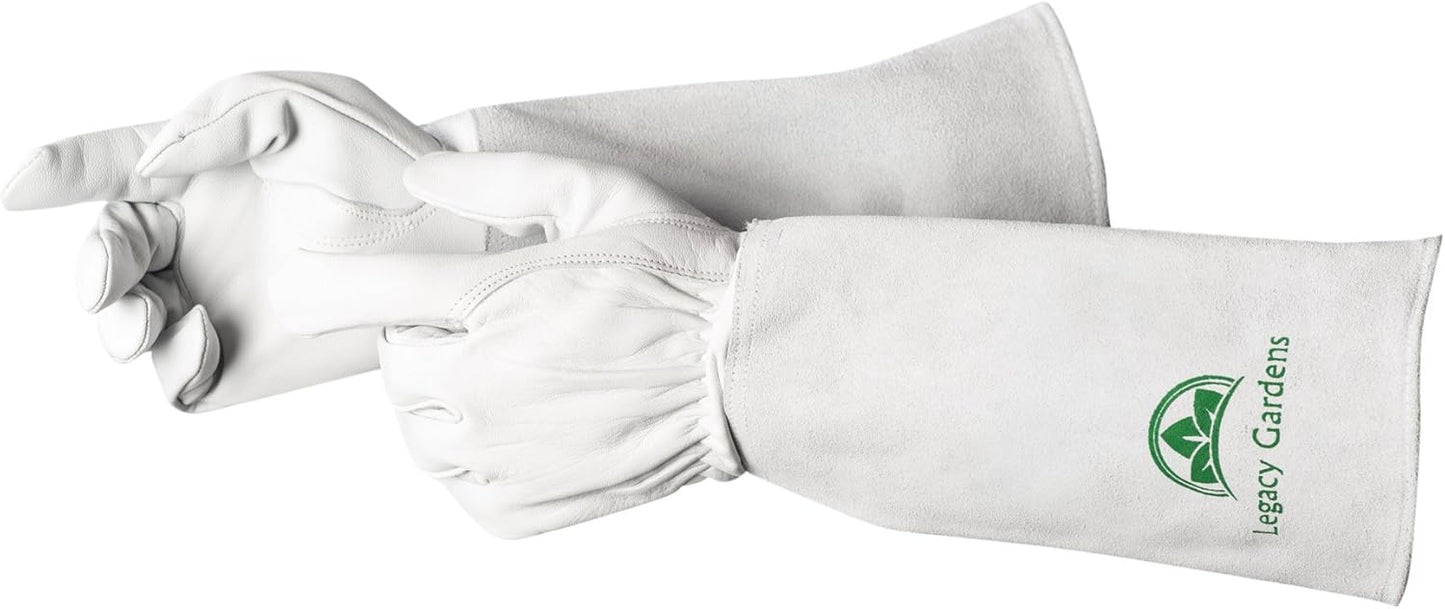 Leather Gardening Gloves for Women & Men, Long Garden Gloves, Cowhide Gauntlet Rose Pruning Thorn Resistant, Forearm Protection, Medium, Natural