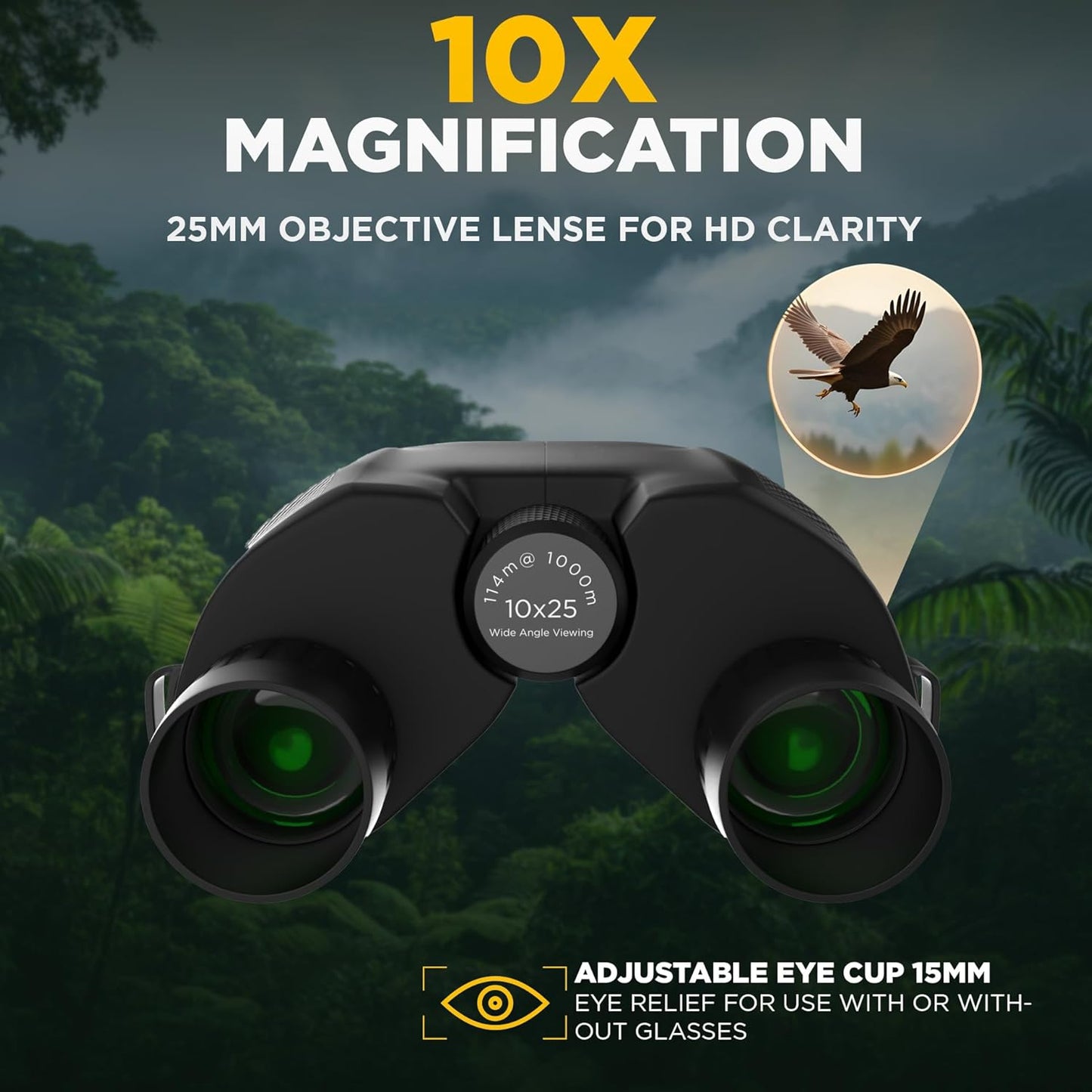 10x25 High-Powered Compact Binoculars for Adults – Long Range Bird Wat