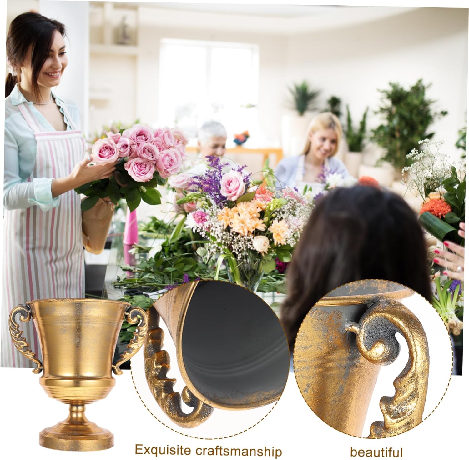 PRETYZOOM 1pc Retro Iron Flowerpot Home Decor Vases Floral Arrangement
