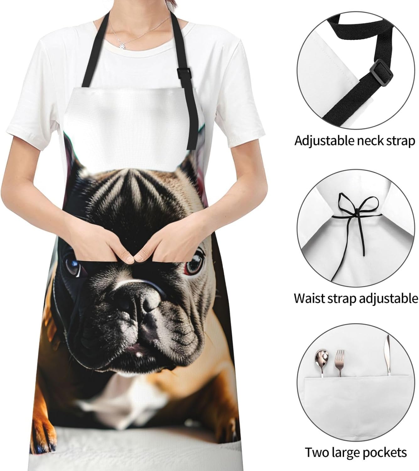 French Bulldog Print 28x33 In Adult Kitchen Apron with Pockets Versati