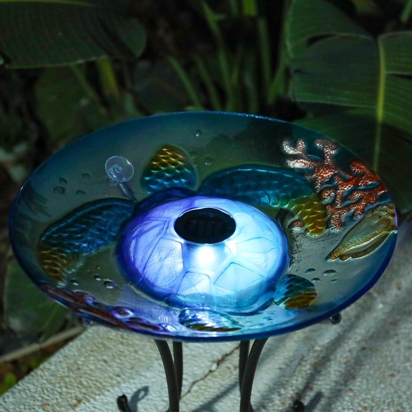 MUMTOP Outdoor Bird Bath, Large Glass Bird Baths Bowl with Metal Stand, Solar Turtle Birdbaths for Outside Garden Lawn Yard Decor, 18”Dia 21.65”Height