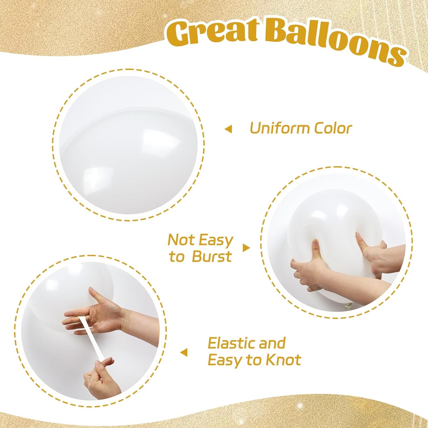 60pcs Gold and White Balloons 12inch, White and Gold Balloons with Met