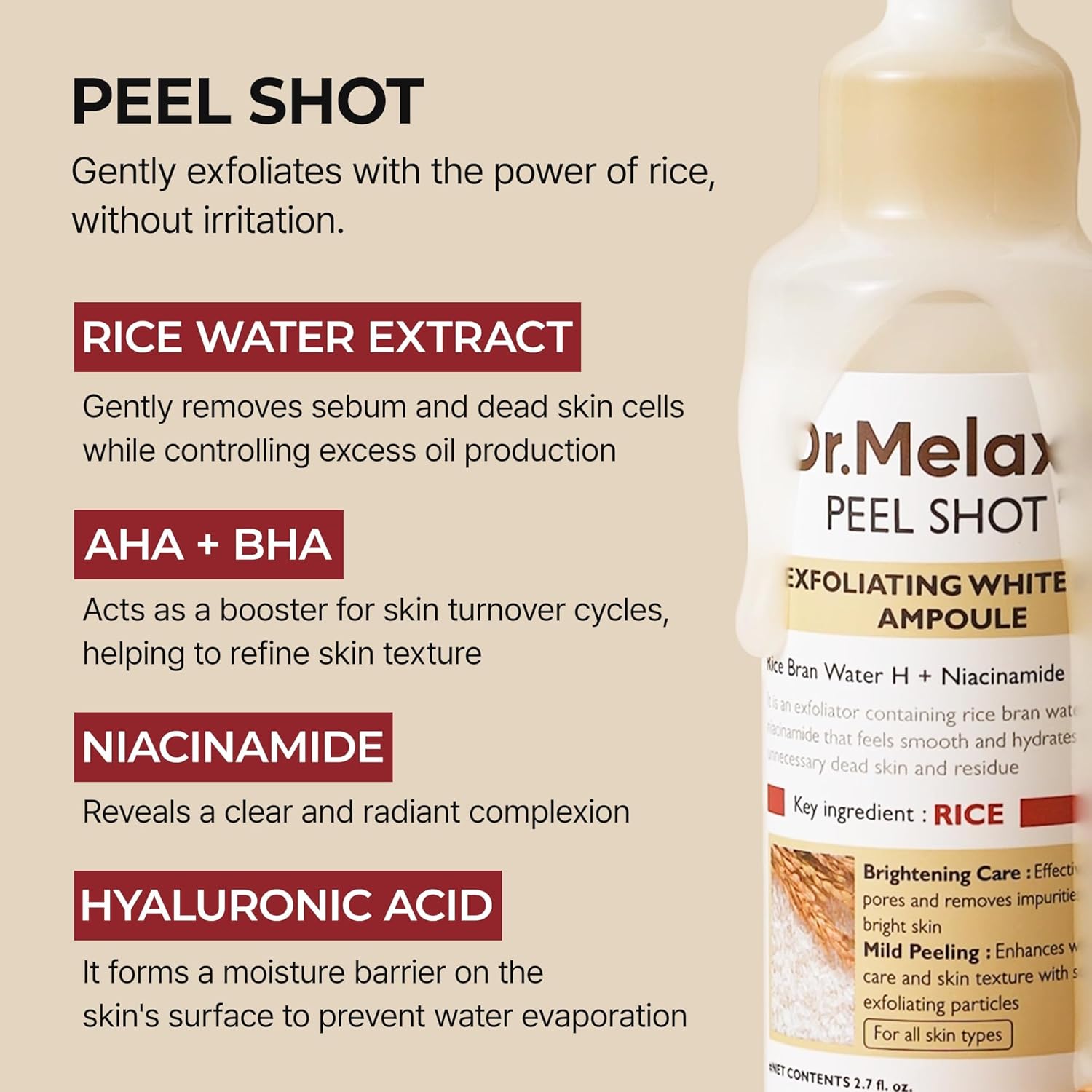 Dr.Melaxin Peel Shot Glow White Rice Peeling Ampoule 80ml, Dead Skin G