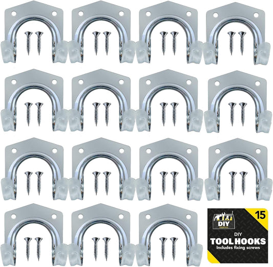 15Piece Wall-Mounted Hook Set for Garage Tool Storage and Organization, Suitable for Tools, Ropes, and Garden Equipment