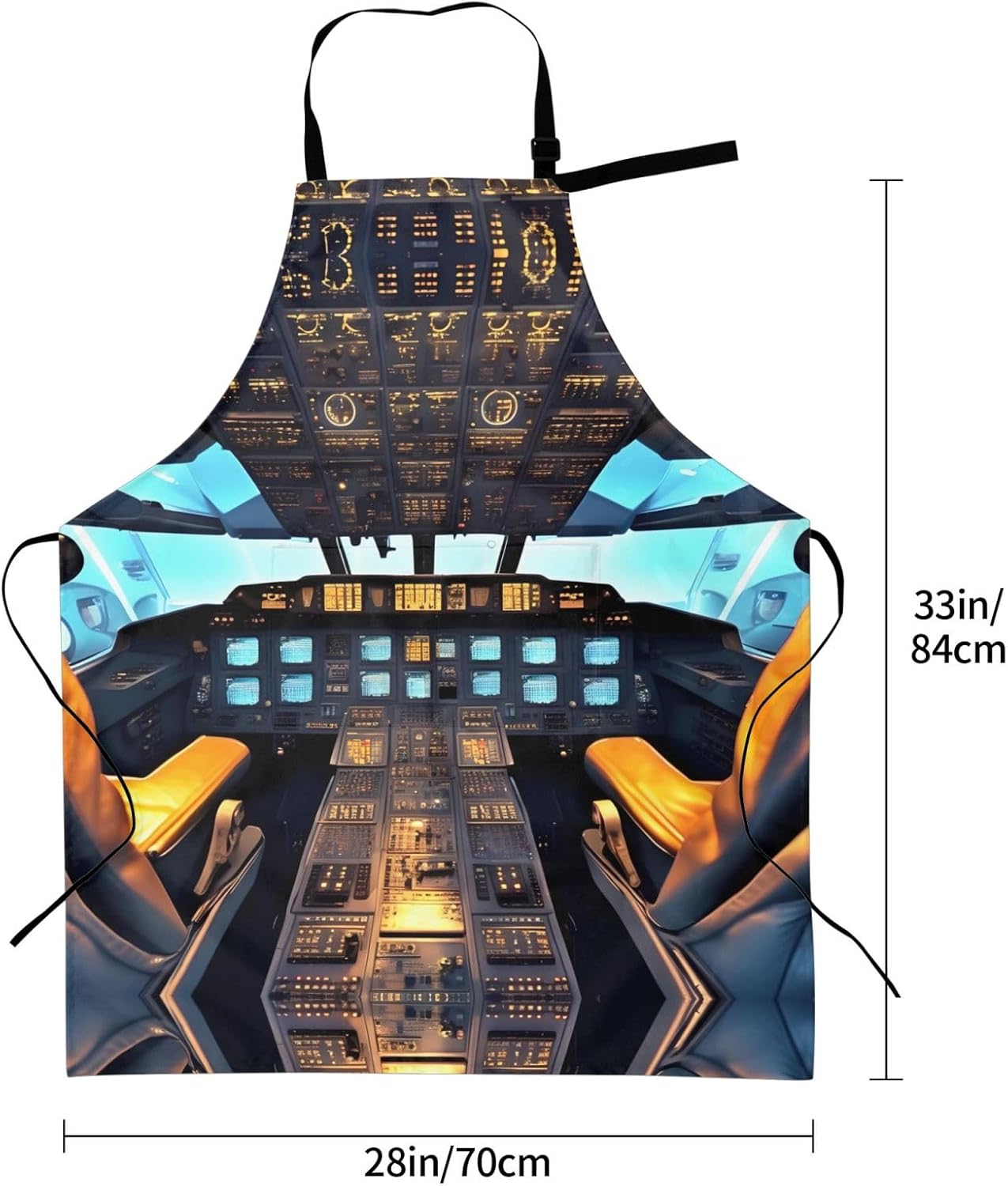 Airplane Cockpit Print Laundry apron 28x33 In Waterproof Kitchen Apron with Pockets for Cooking Baking
