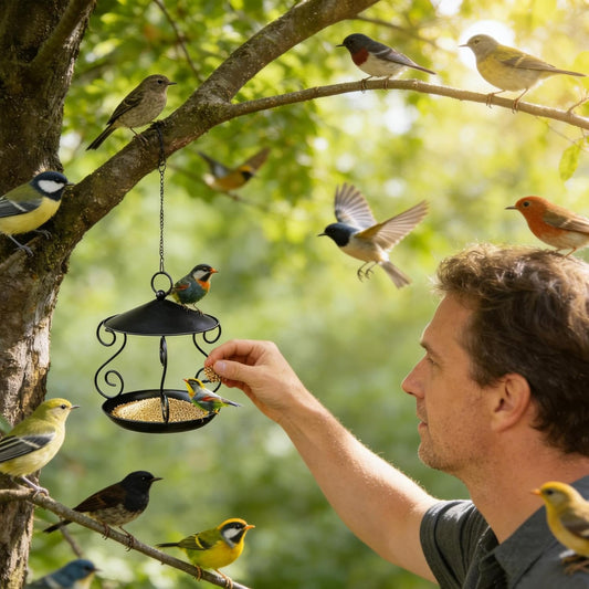 Wild Bird Feeders | Rainproof Metal Tray for Feeding - Hangable Bird Feeder,for Patio Lawn Backyard Balcony Birdwatching Park Porch Deck Terrace Garden