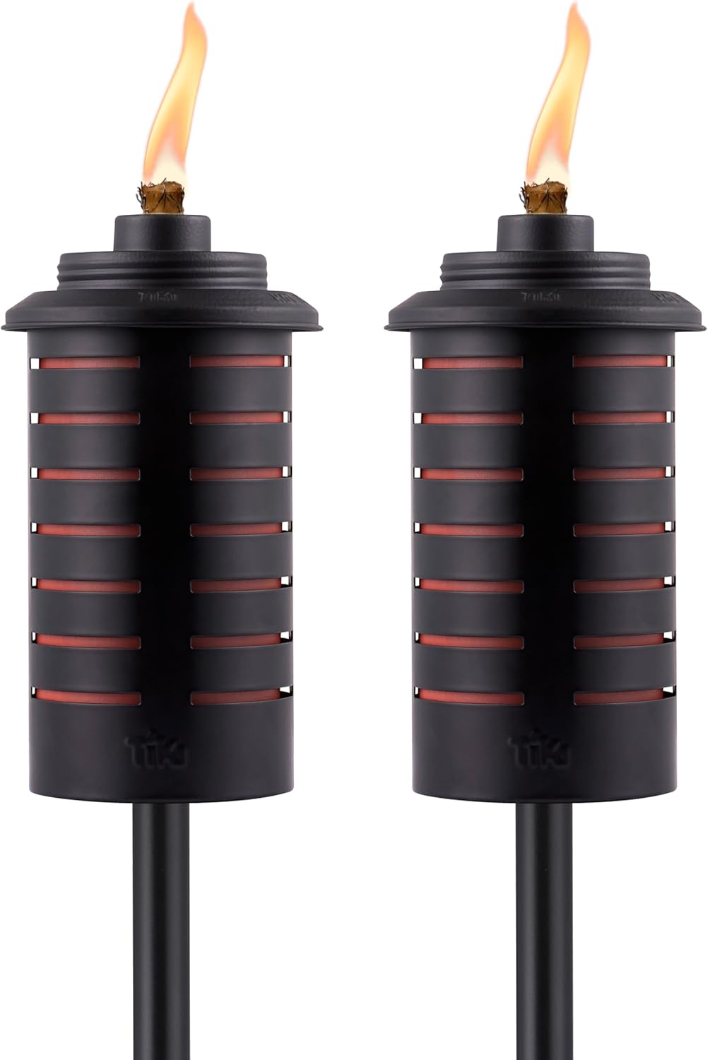 TIKI Metal Black & Orange Easy Install Outdoor Torches, 2-Pack – 65-Inch Decorative TIKI Torches for Patio, Lawn, Backyard & Garden – Weather-Resistant Torch Lighting with Wick & Snuffer