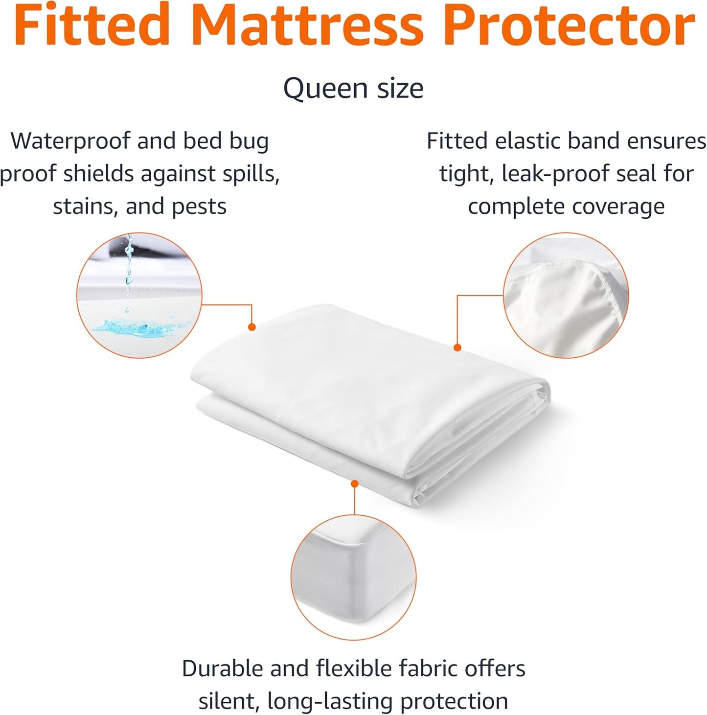 Amazon Basics Waterproof Mattress Protector, Queen, White