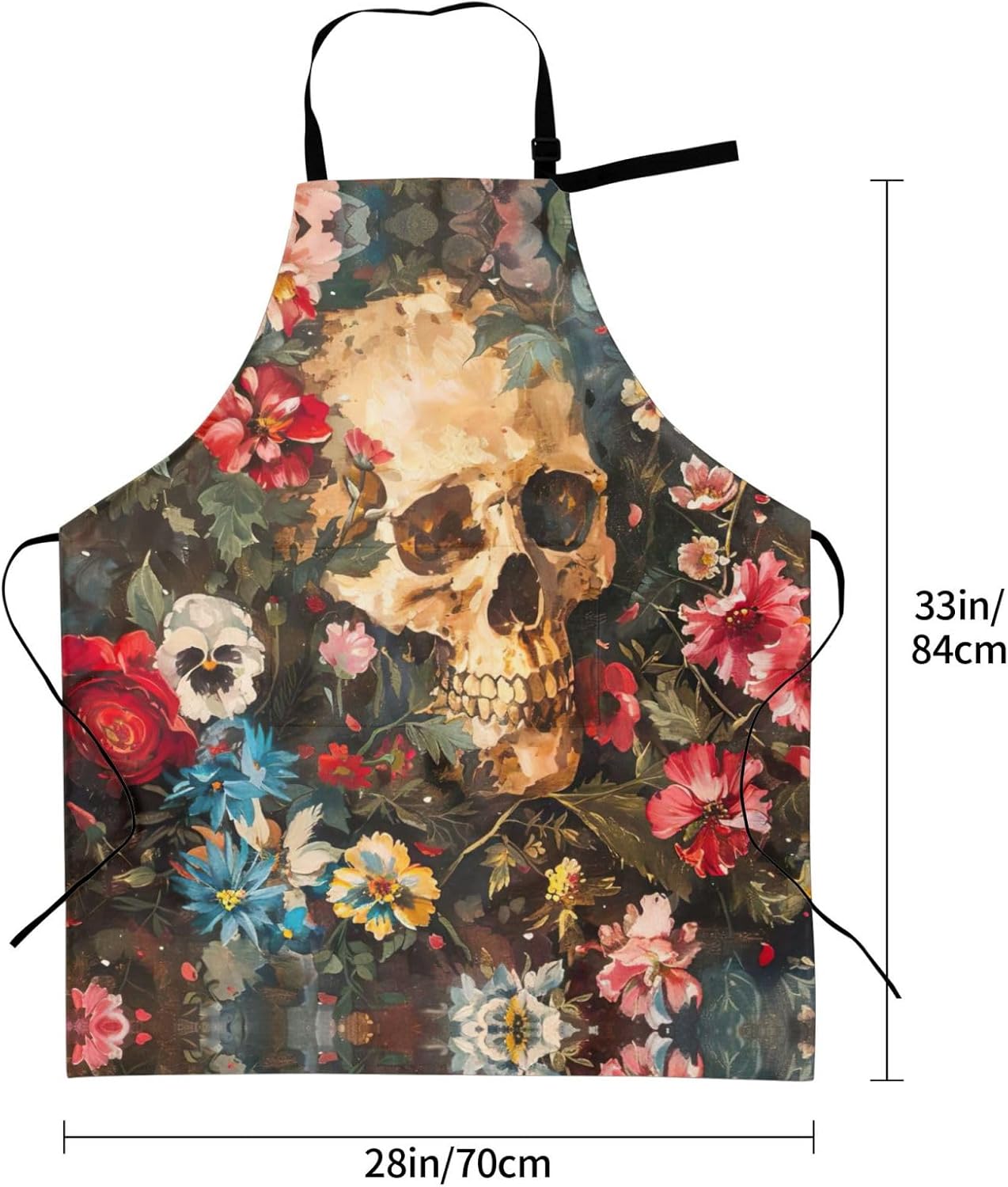 Floral Skull print Waterproof chef's apron with pocket apron for kitchen cooking baking barbecue and gardening