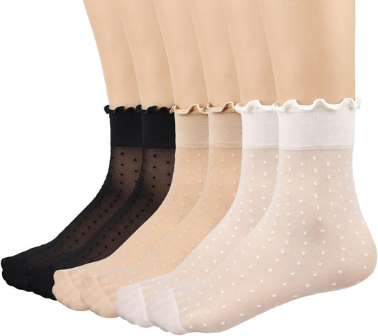 Mcool Mary 12 Pairs Women's Sheer Ruffle Socks Nude Stocking Summer Ul