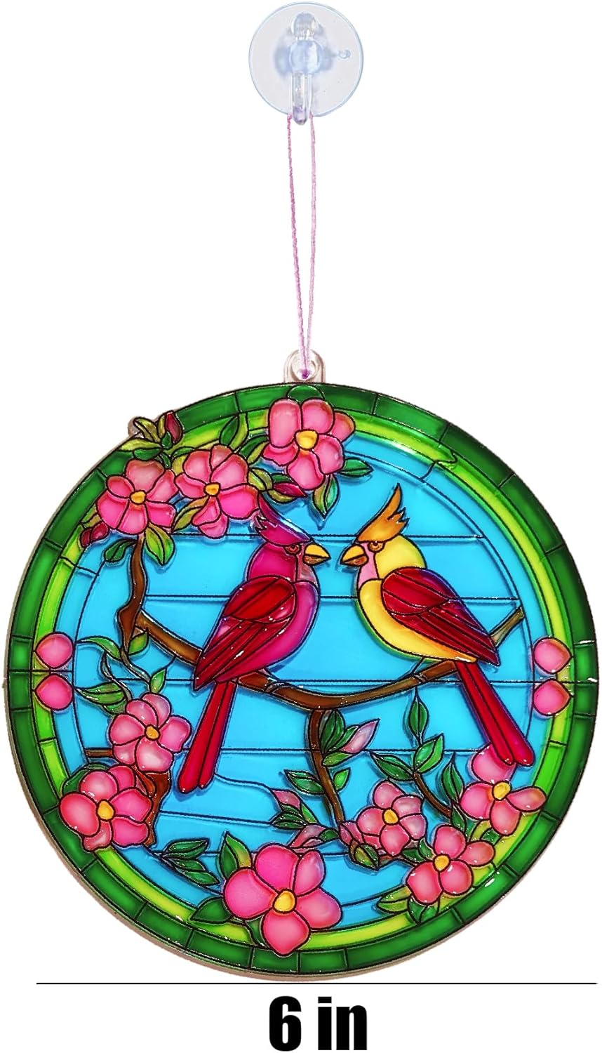 Ayhuhra Cardinal Stained Glass Suncatcher Craft Kit-6" Red Bird Sun Ca