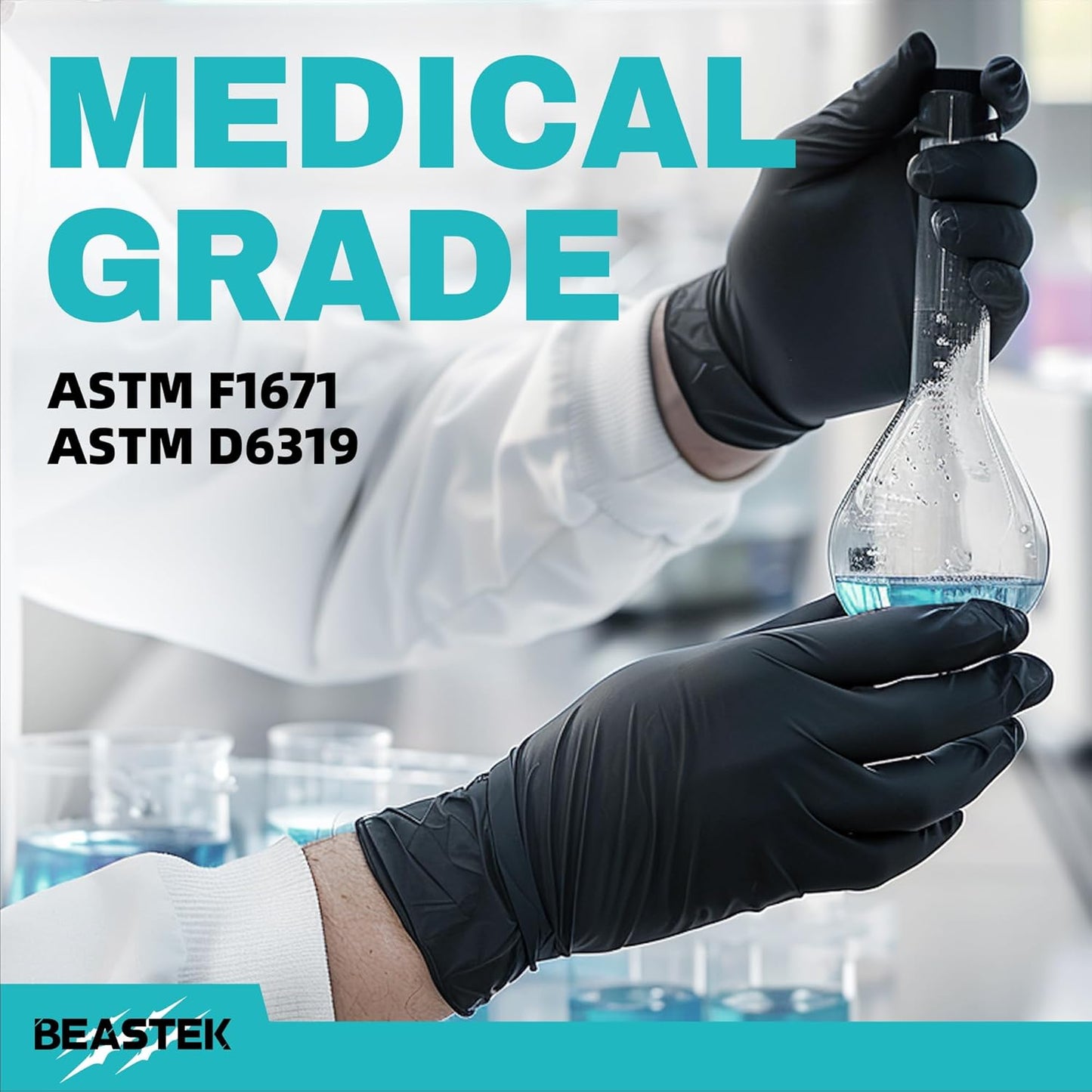 Beastek Black Disposable Nitrile Exam Gloves 100 Pcs 4Mil Chemical Res