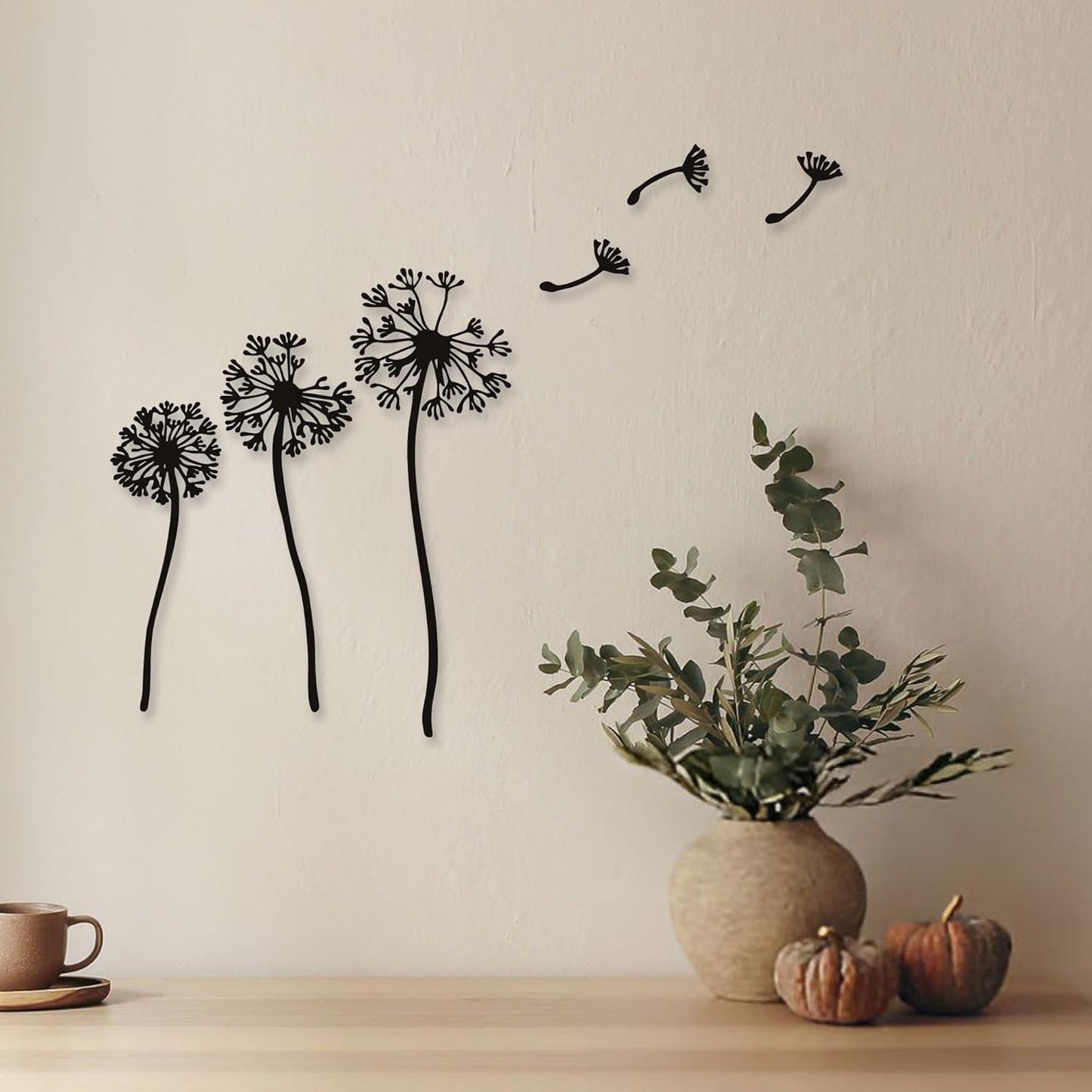 Rajukit Dandelion Wall Art Set of 6 – Rustic Metal Flowers Wall Decor with 3 Dandelions & 3 Seeds, Zen Garden & Laundry Room Sculpture – Waterproof Wall Decor (21.6''x17'')
