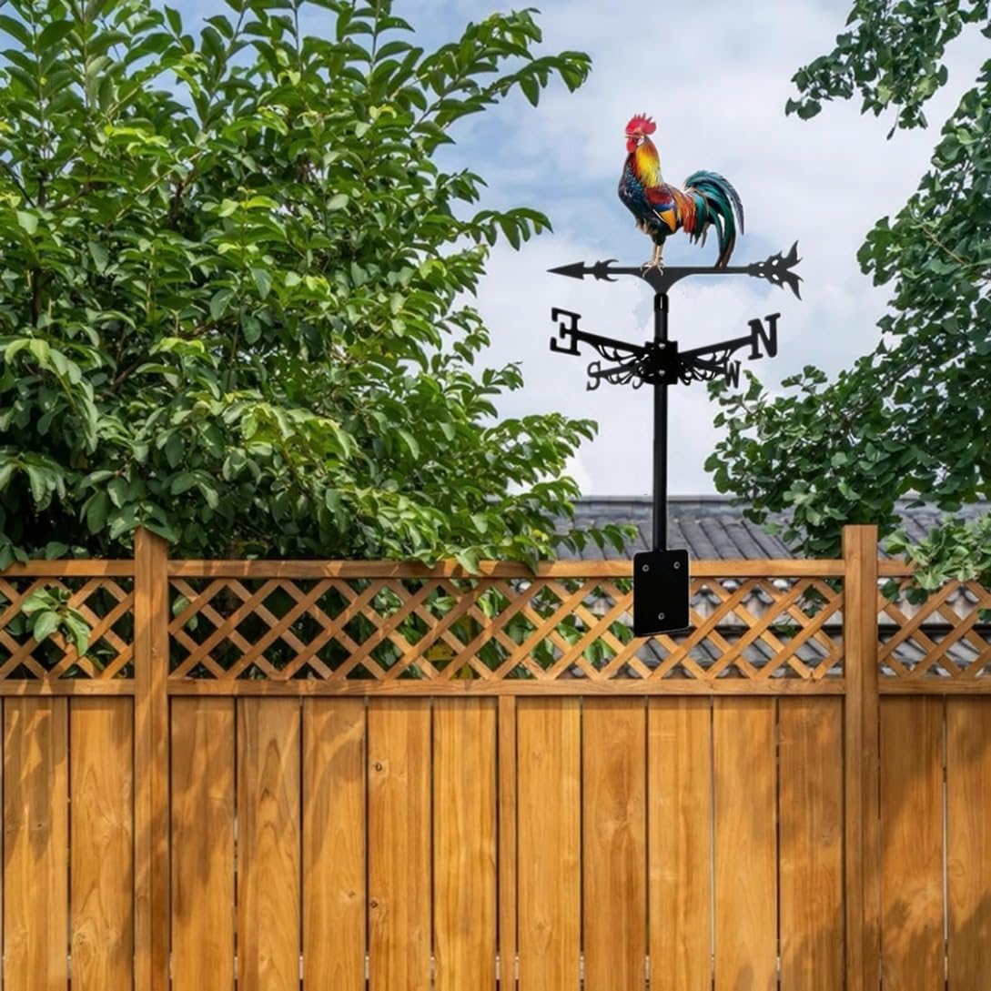 Metal Rooster Weathervane Yard Barn Ornament Colorful Weather Vane Roof Vivid Cock Wind Direction Indicator Outdoor Garden Art Decor