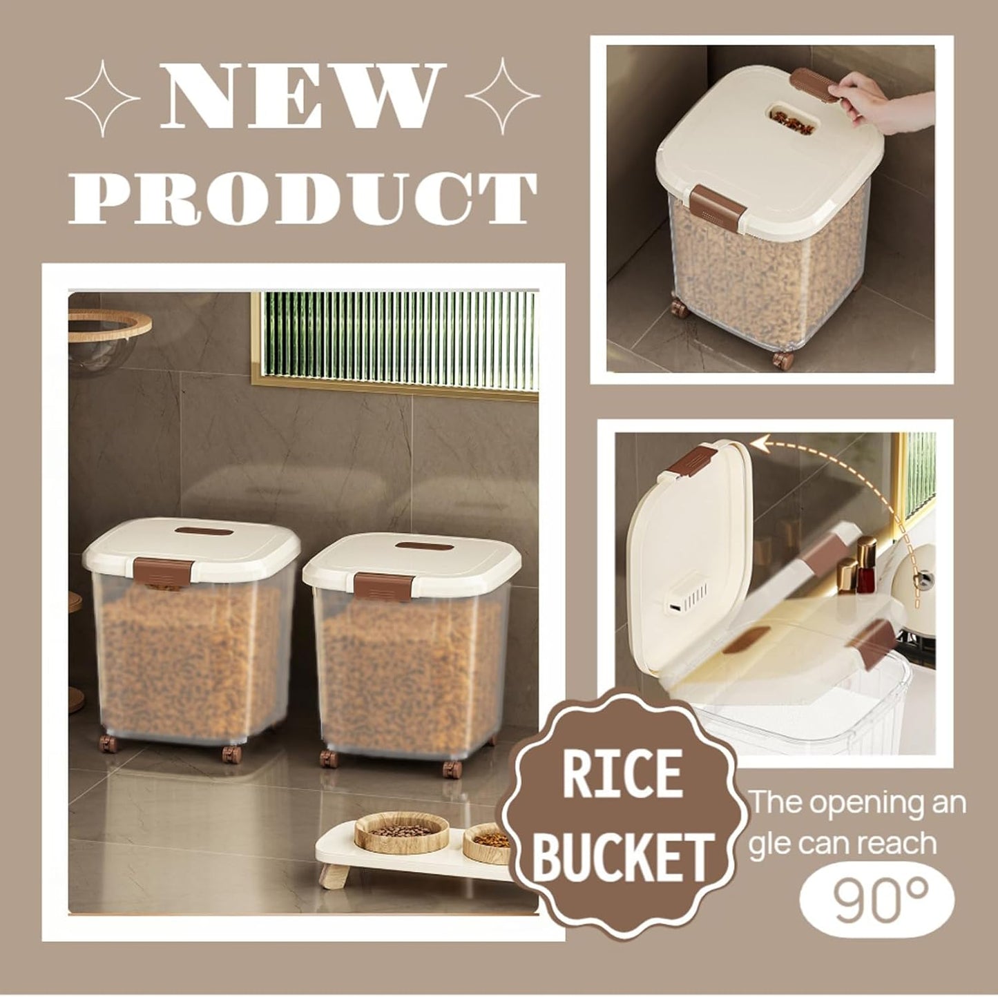 RUIAN 2PCS Airtight Food Storage Bin with Wheels BPA-Free, Lockable&Clear Pantry Organizer for Rice, Flour, Grains & Pet Food(22LBS and 55LBS)