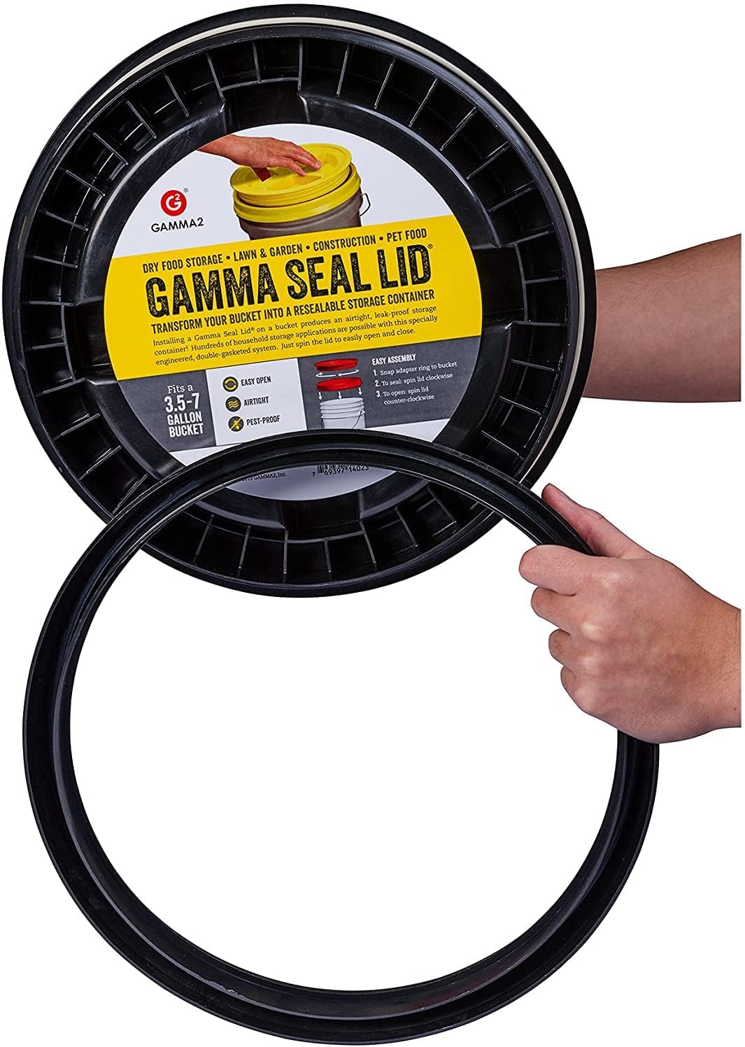 GAMMA2 Gamma Seal Lid - Pet Food Storage Container Lids - Fits 3.5, 5, 6, & 7 Gallon Buckets, Black, Made in USA