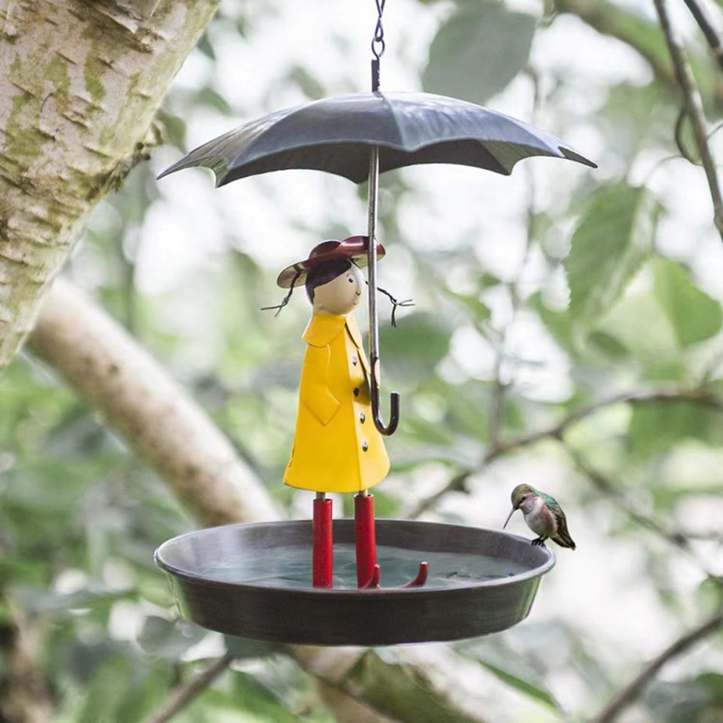 Bird Feeders for Outdoors Hanging, Metal Hanging Chain Girl Hummingbird Feeders Tray Outside for Bird Bath Umbrella for Garden Yard Decoration