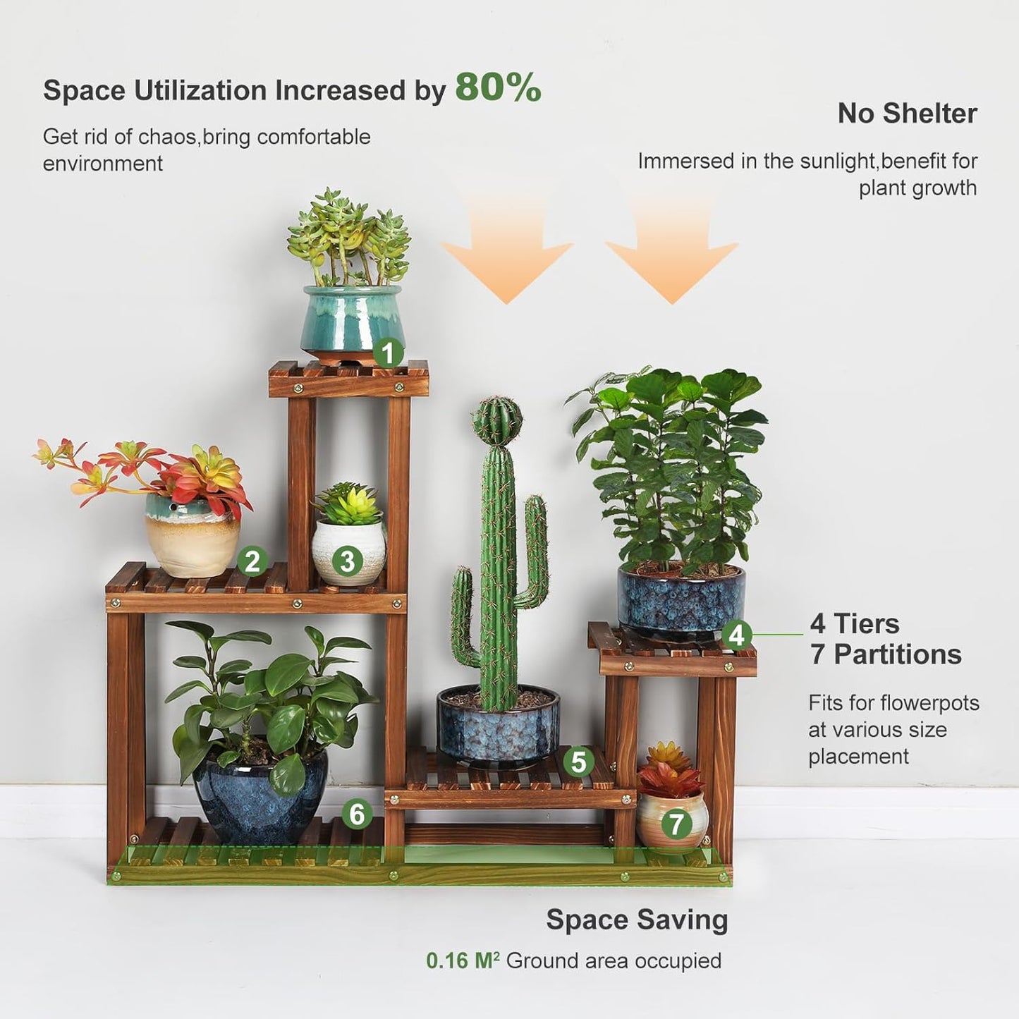 Pine Wood Plant Stand Indoor Outdoor Multi Layer Flower Shelf Rack Hig