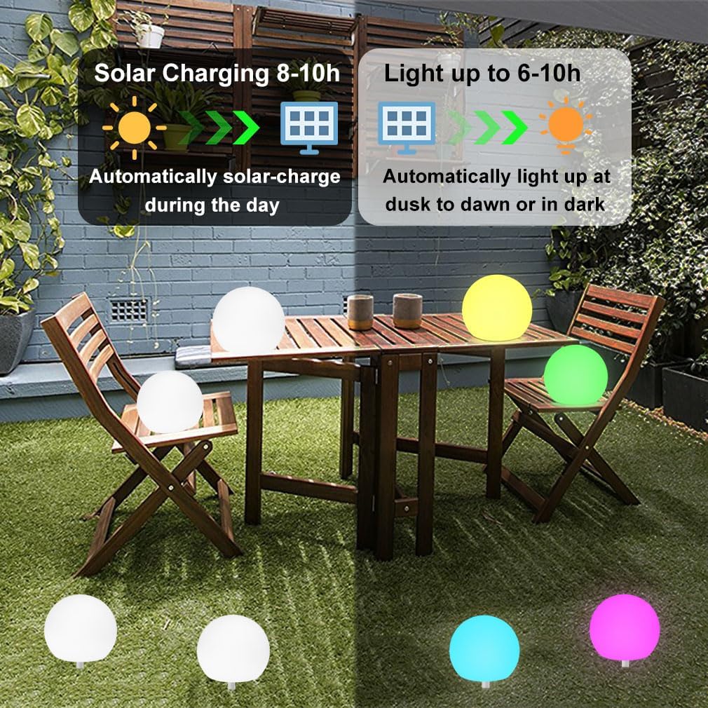 8-in Solar Globe Light Outdoor, Waterproof Solar Ball Light for Outside w/Remote, 16 RGB Color Changing Glowing Orb Lamp Landscape Lighting Mood Lamp w/Ground Stake for Garden Patio Yard Pathway Decor