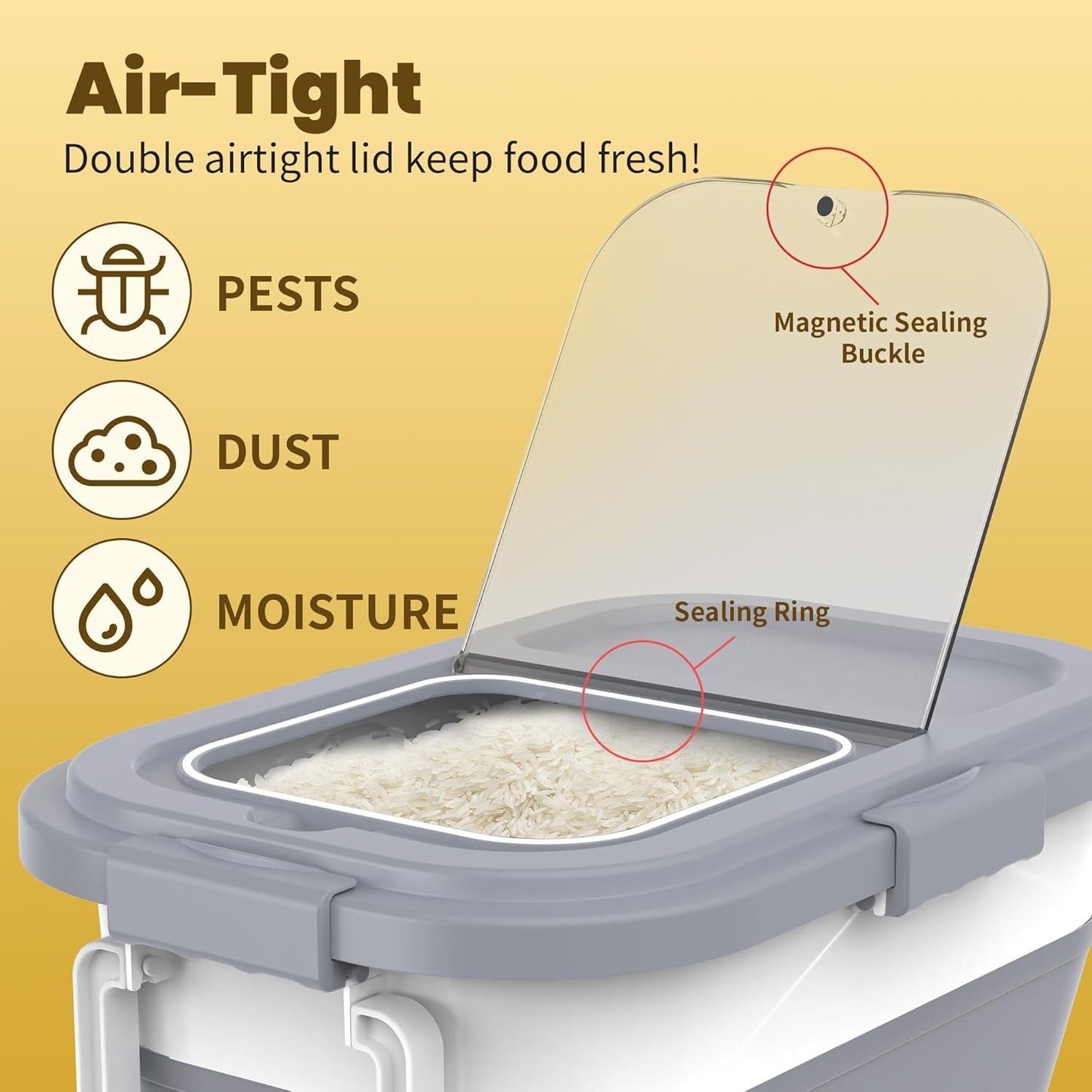 HOYTAMDA 25-35Lbs Rice Container,Collapsible Airtight Food Storage Con