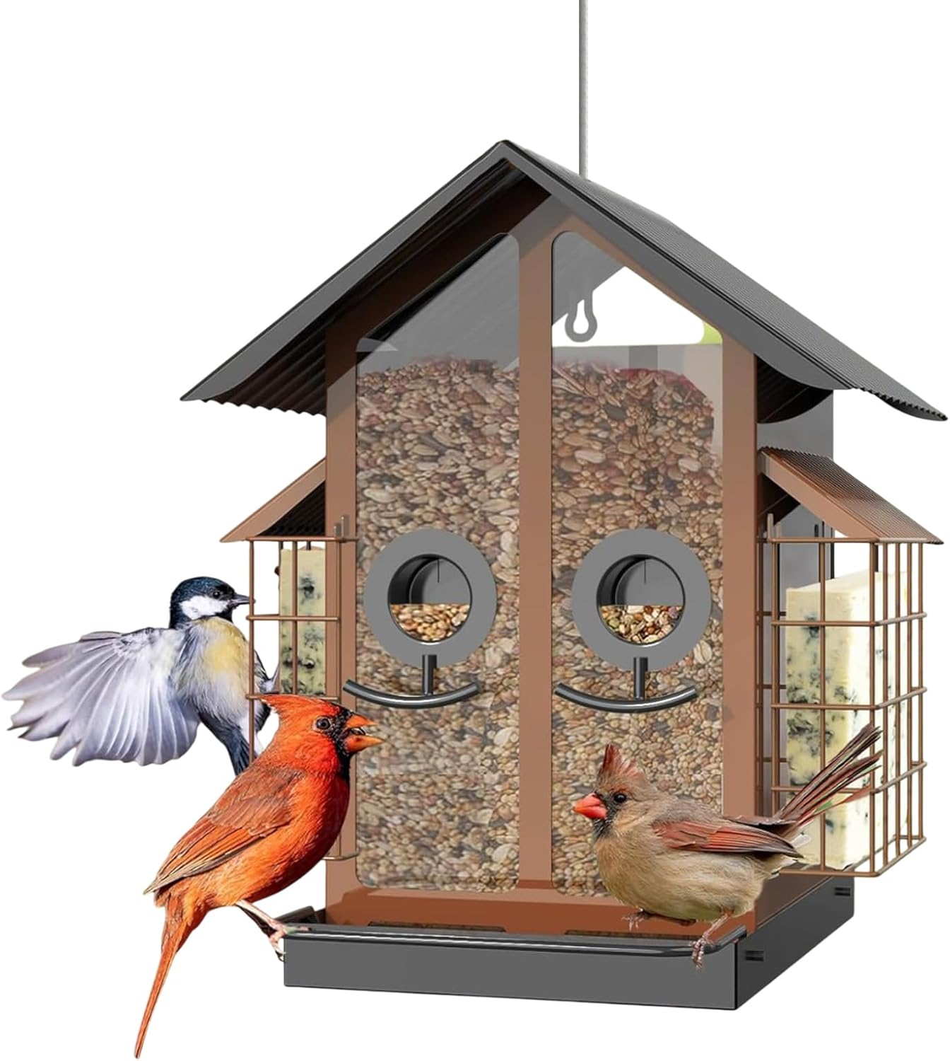 Bird Feeders for Outdoors, Metal Squirrel Proof Birding Supplies, Medium Outdoor Bird Feeder with Protective Cage, Feeding with Compact Design, Sturdy Weather-Resistant Material