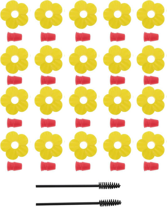 20 Pcs Hummingbird Feeder Parts W/ 2Pcs Cleaning Brush, Flowers for Hummingbird Feeder, Pet Hummingbird Feeder, Plastic, Yelowl, Attracts Hummingbirds