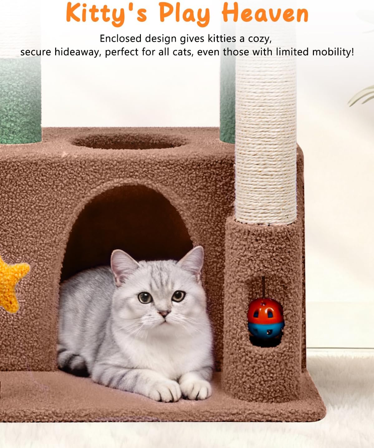 31" Cute Cat Tower for Indoor Kittens with Cat Condo, Plush Platform, 