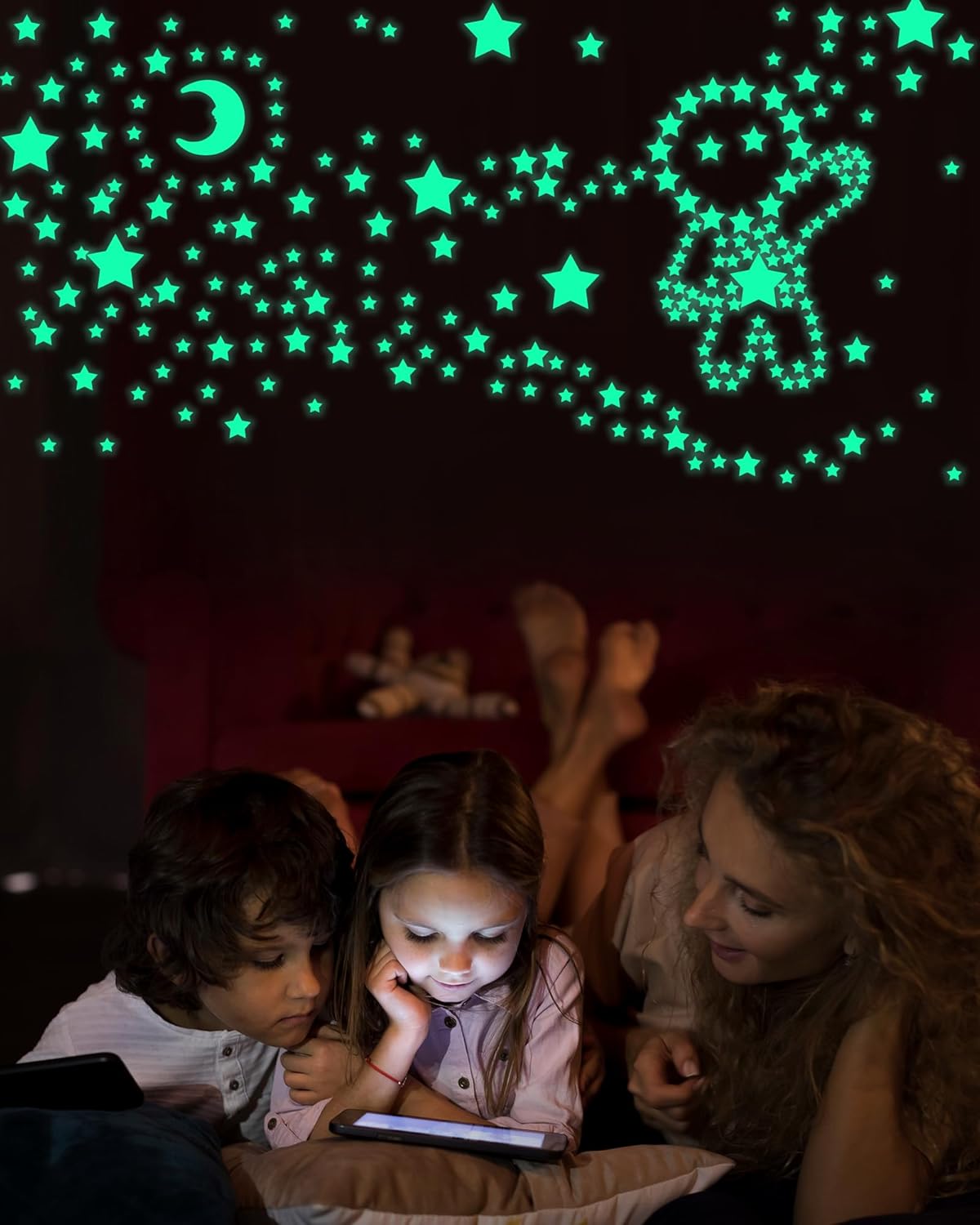 Greingways 201 Pcs Glow in The Dark Stars Stickers for Ceiling Bedroom, Stocking Stuffers for Kids Ages 3-5, 4-8, 8-12, Boys Girls Room Decor Wall Stickers Easter Basket Stuffers for Toddler - Green